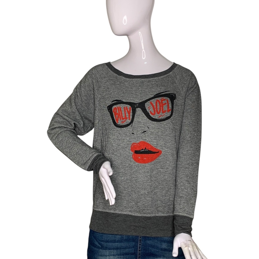 Billy Joel Mighty Fine Graphic Sunglasses Face Sweater 2 Tones Gray Size XL